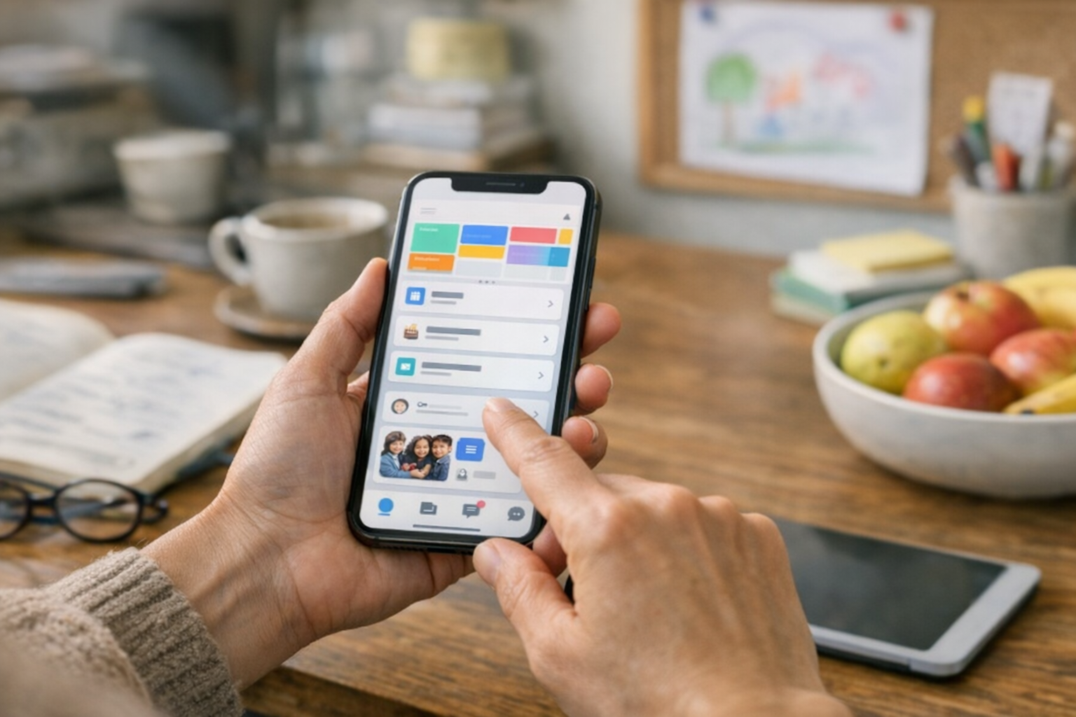 Gros plan réaliste d’une personne utilisant un smartphone pour organiser le quot...