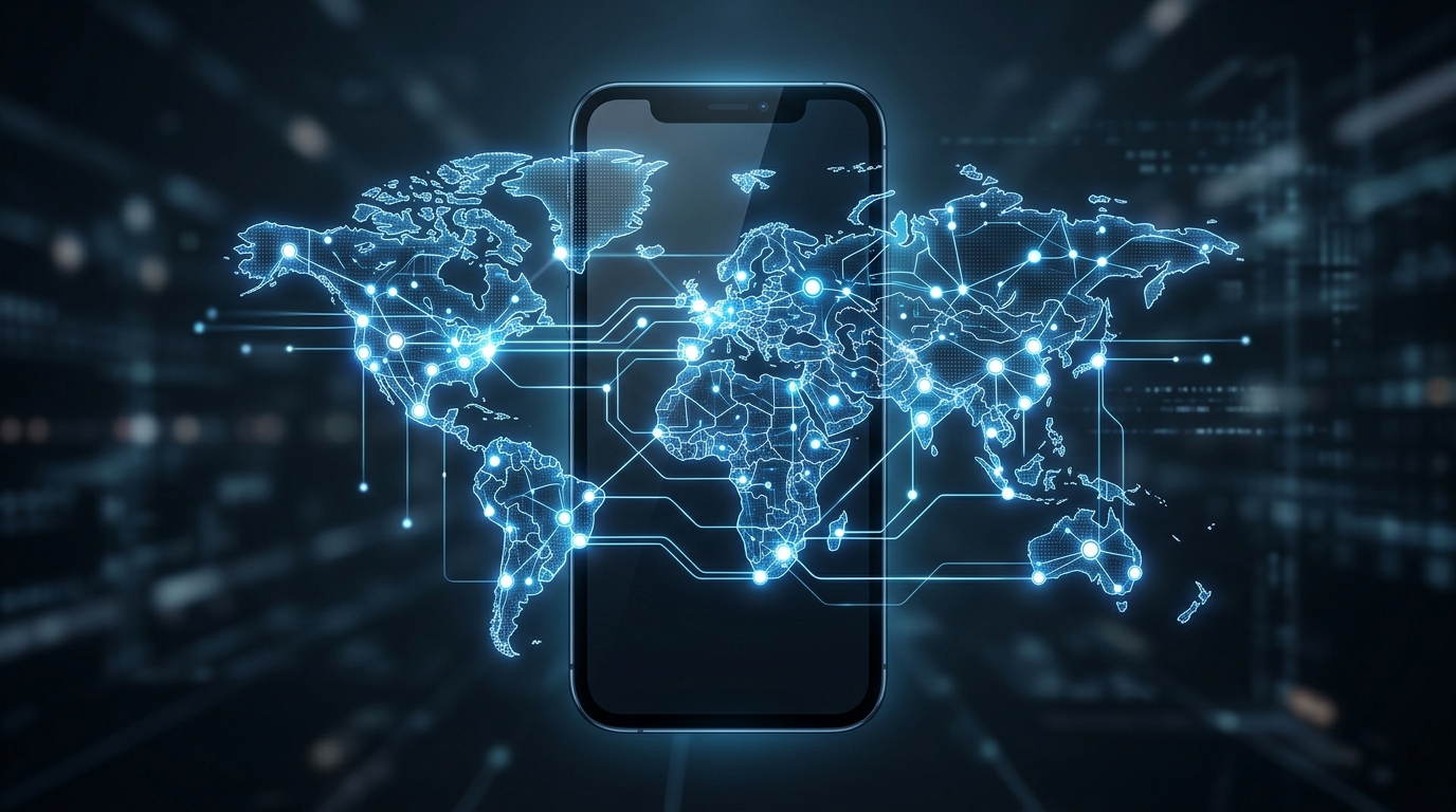 关于数据安全和移动连接的抽象高科技视觉表现。