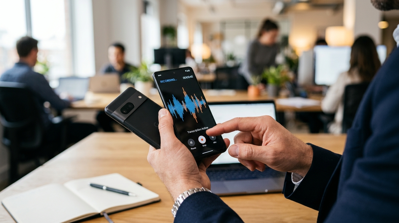 전사 기능을 위해 현대적인 스마트폰 인터페이스와 상호작용하는 사람의 손 근접 촬영 사진