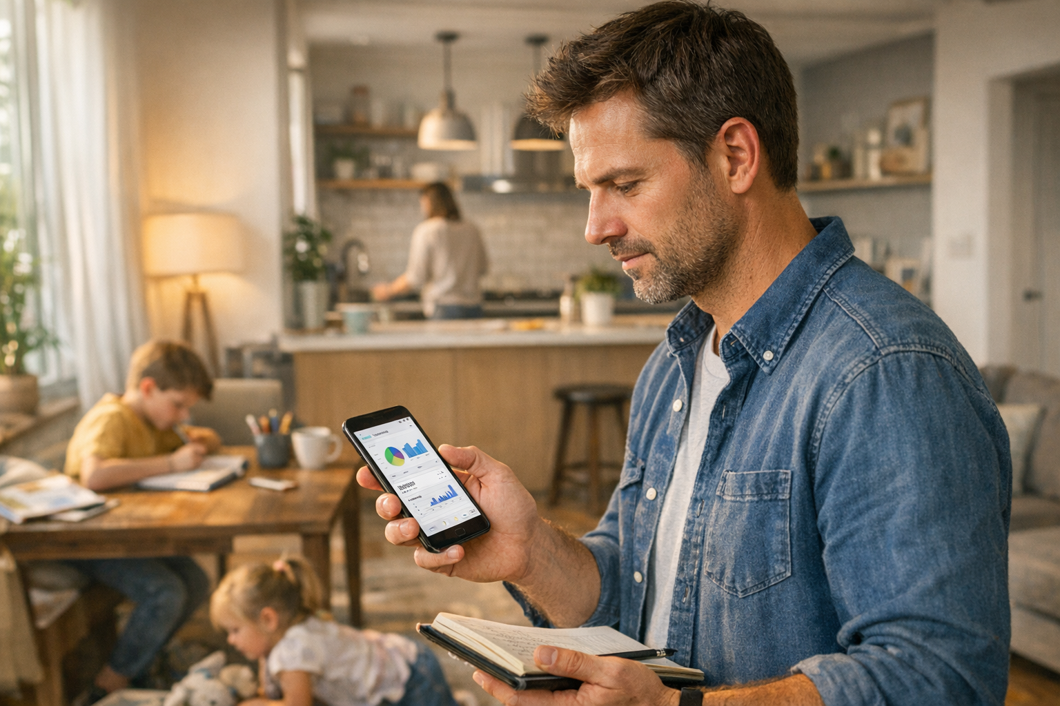 Cena realista do cotidiano de um responsável analisando informações de um aplica...