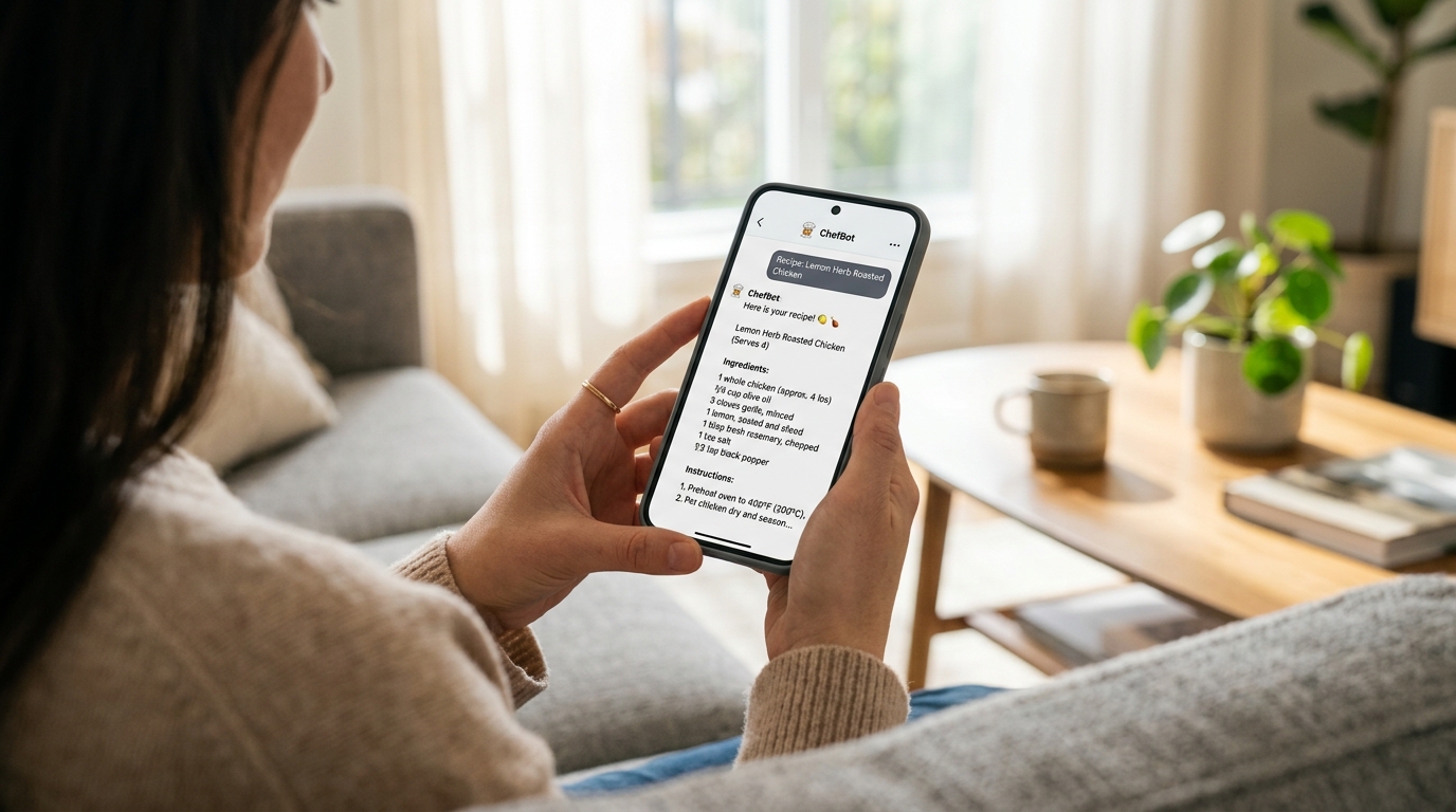 A close up over-the-shoulder shot of a person's hands holding a modern smartphone