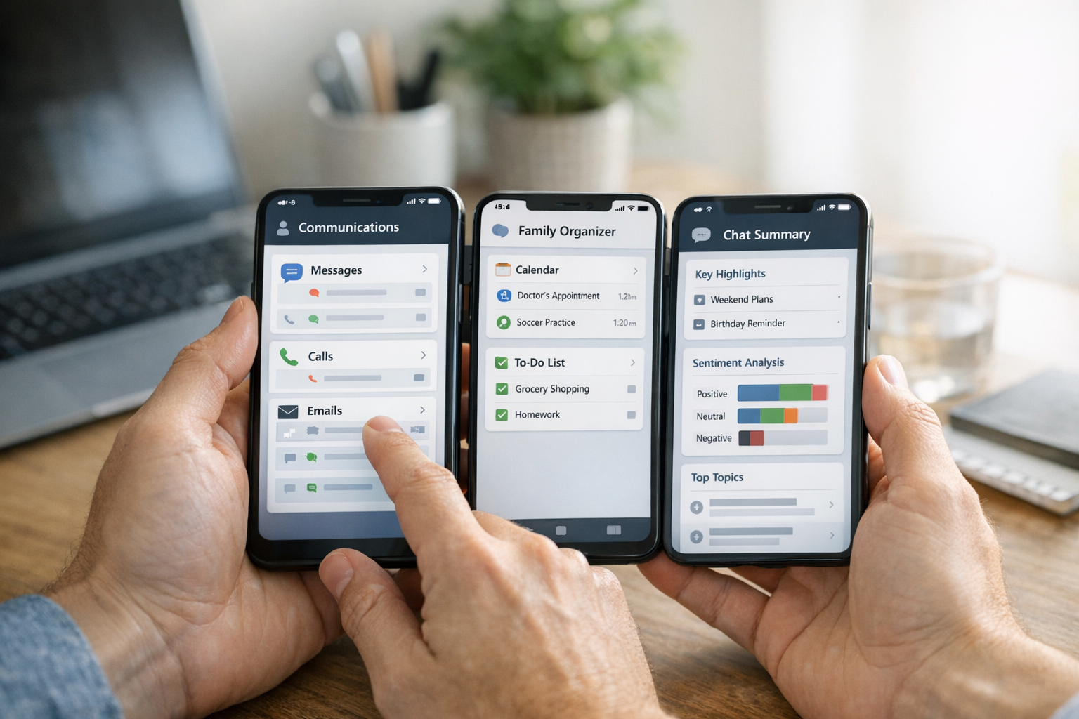 Valósághű közeli kép kezekről, amelyek okostelefont használnak letisztult alkalm...