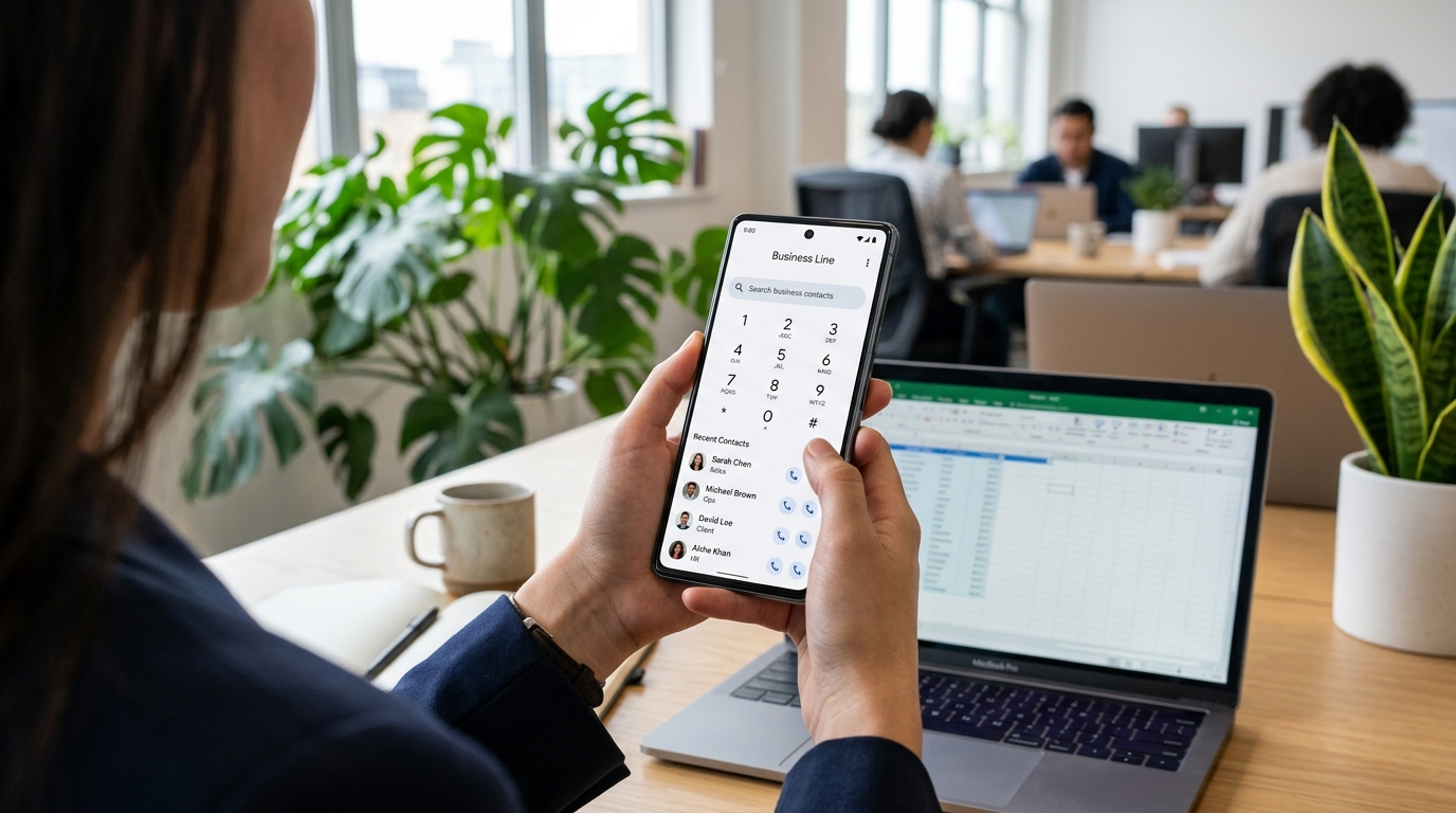 Et nærbillede over skulderen af en persons hænder, der holder en moderne smartphone for at administrere deres daglige opgaver.