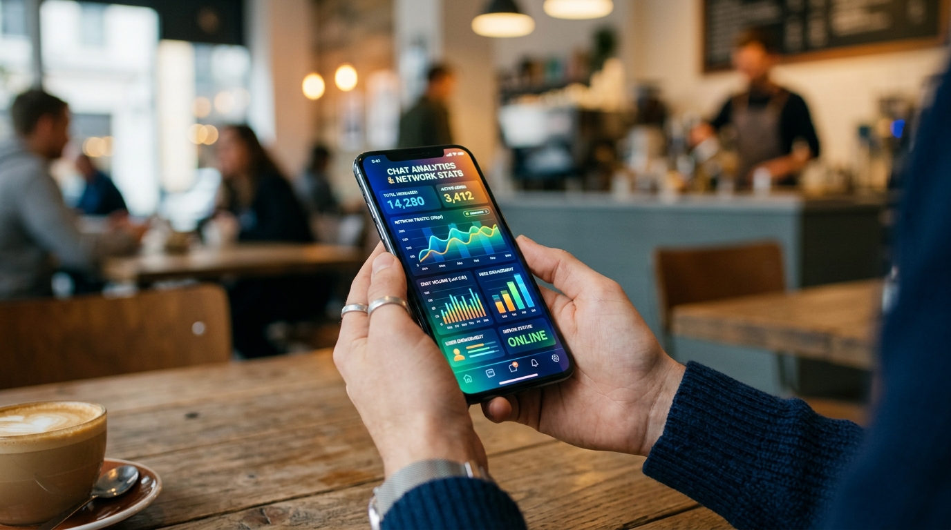 Et nærbillede, filmisk skud af en persons hænder, der holder en smartphone, mens de sidder på en café...