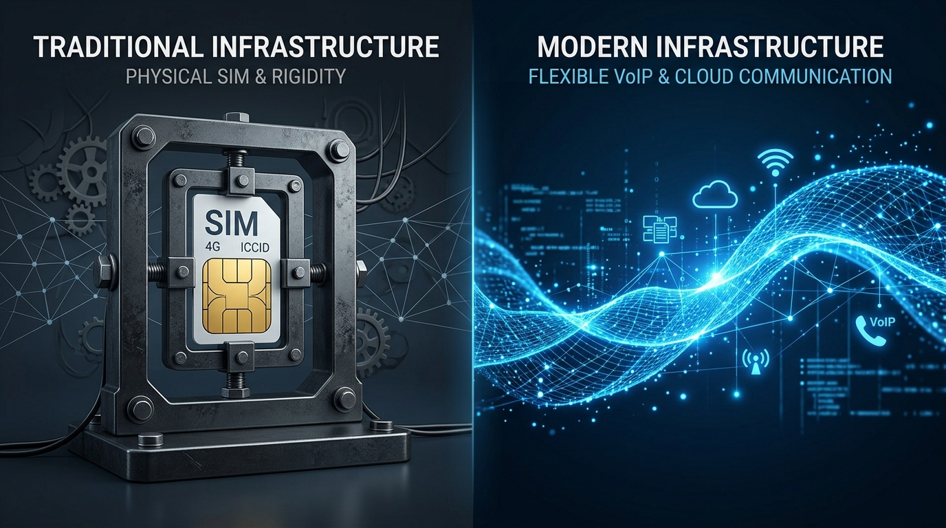 모바일 인프라를 보여주는 병렬 시각적 개념. 왼쪽에는...