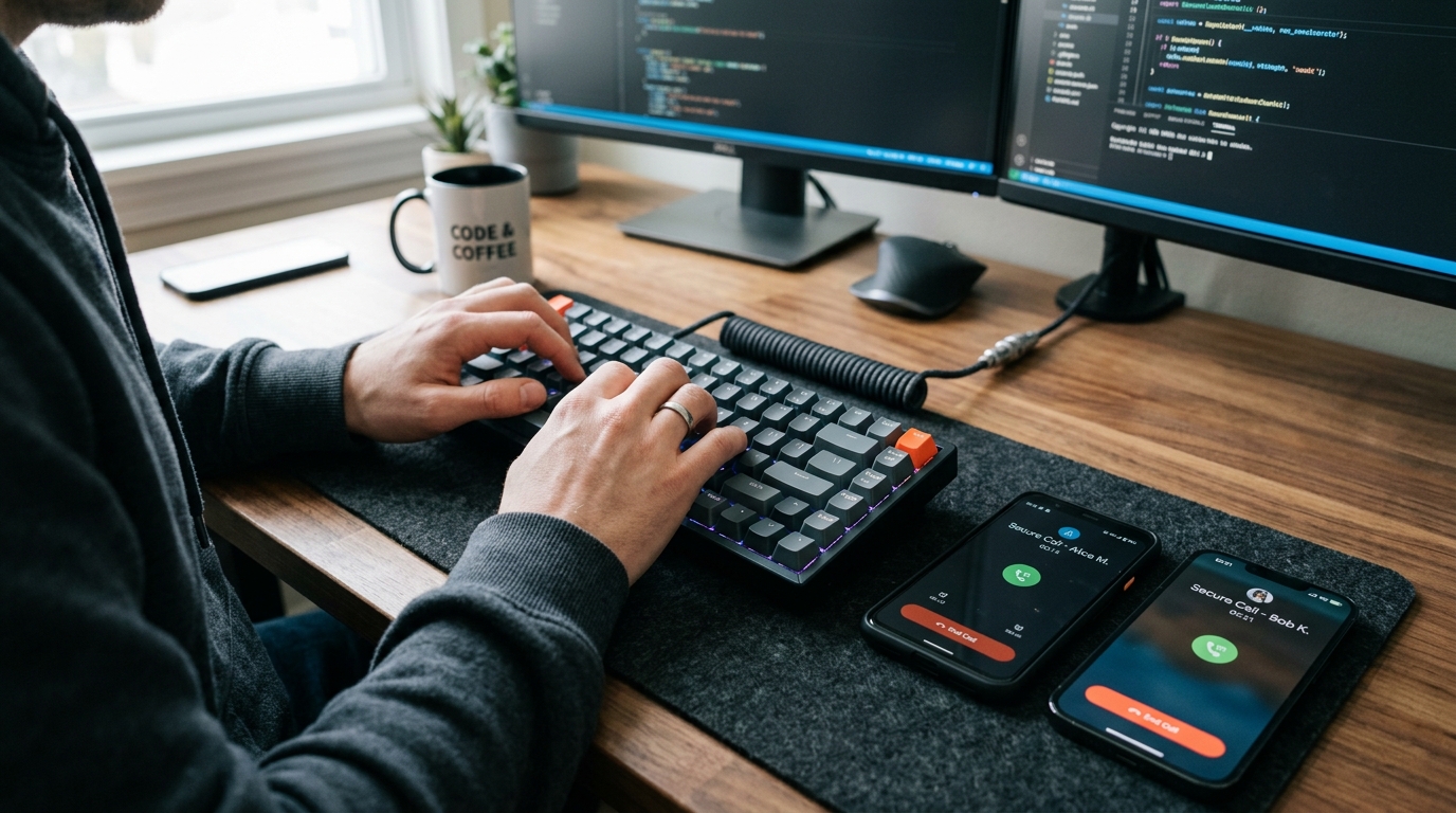メカニカルキーボードでタイピングするソフトウェア開発者の手のアップ