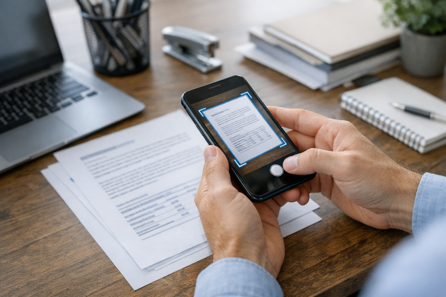 Primo piano realistico di una persona che usa la fotocamera dello smartphone per...