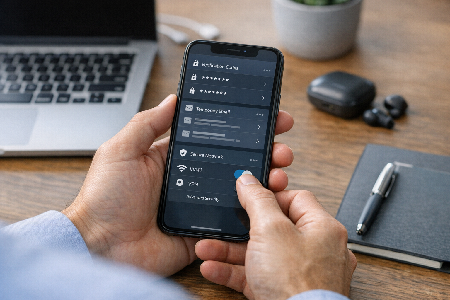 Realistische Nahaufnahme einer Person, die auf einem Smartphone Verifizierungsna...