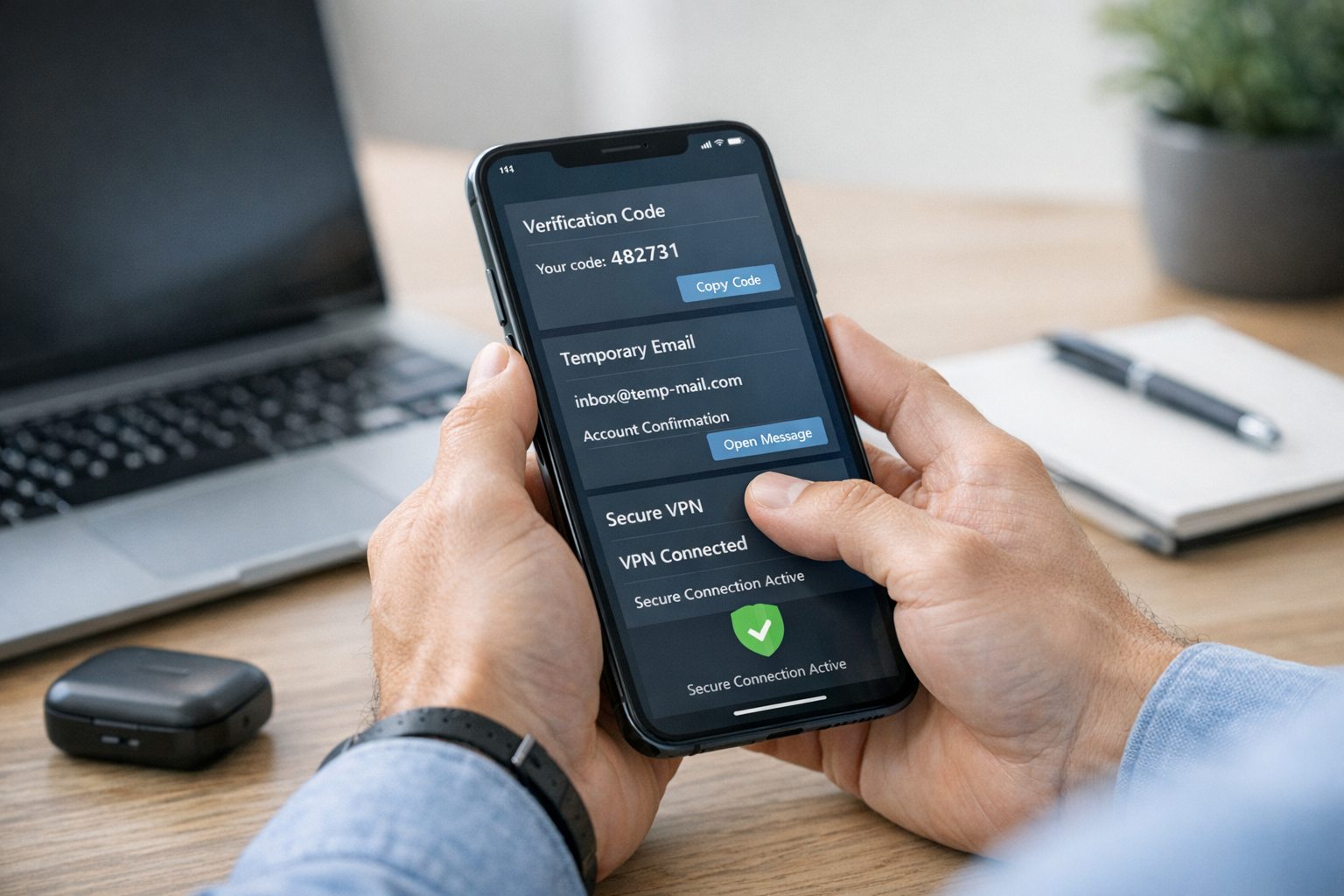 Valósághű közeli jelenet egy emberről, aki okostelefonon ellenőrző üzeneteket, i...