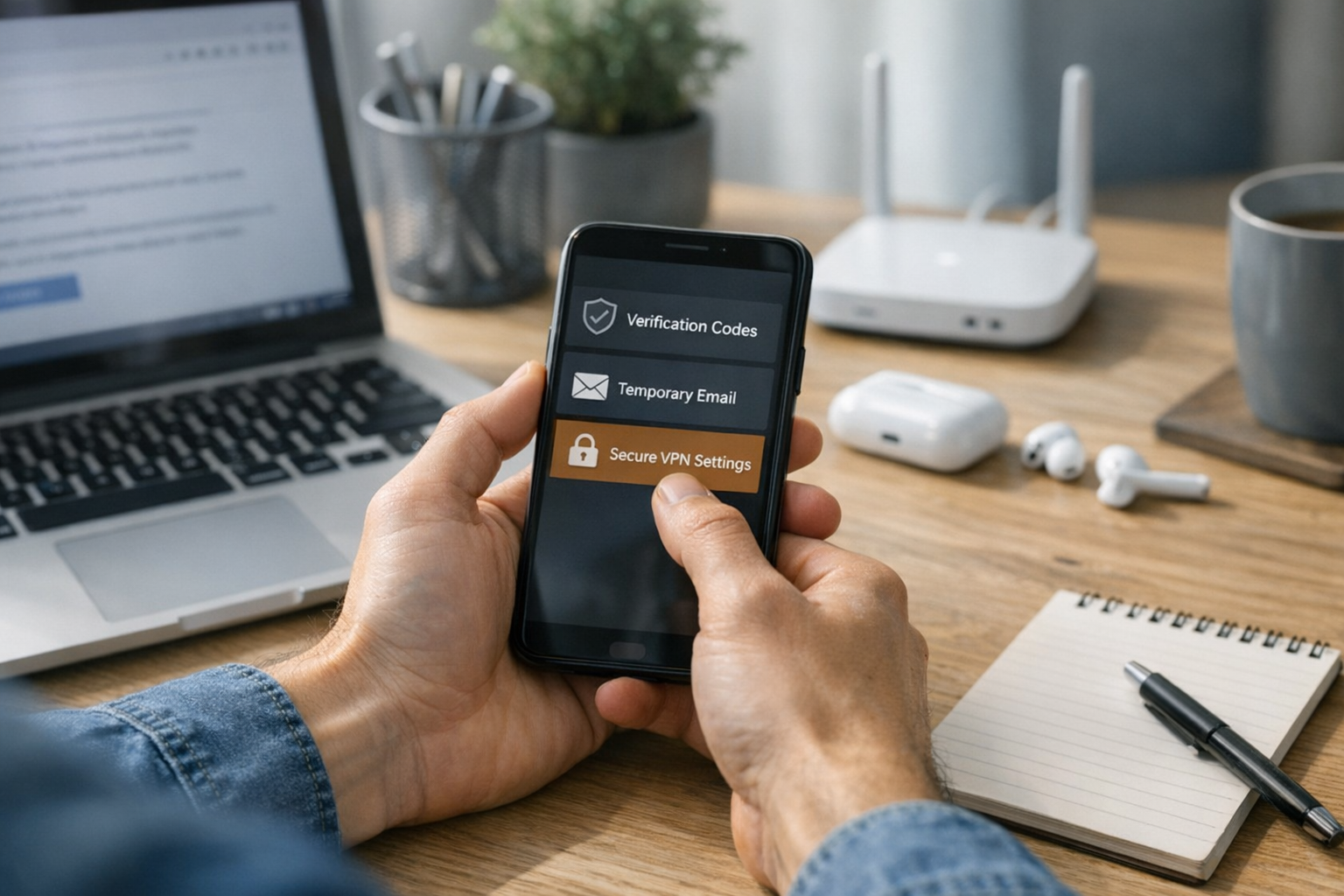 Doğrulama mesajlarını, geçici e-postayı ve güvenli ağ ayarlarını yönetmek için a...