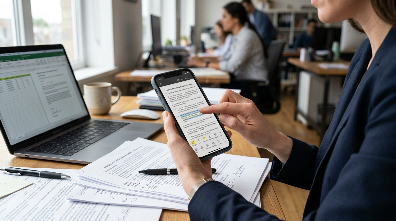 Seseorang menggunakan aplikasi edit dokumen PDF di ponsel