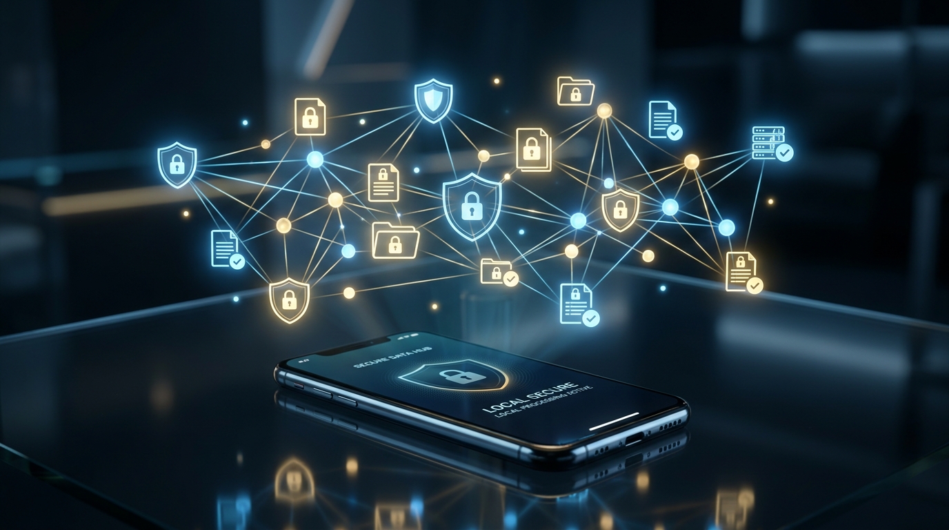 Concepto digital abstracto que muestra nodos interconectados brillantes y gestión segura de documentos