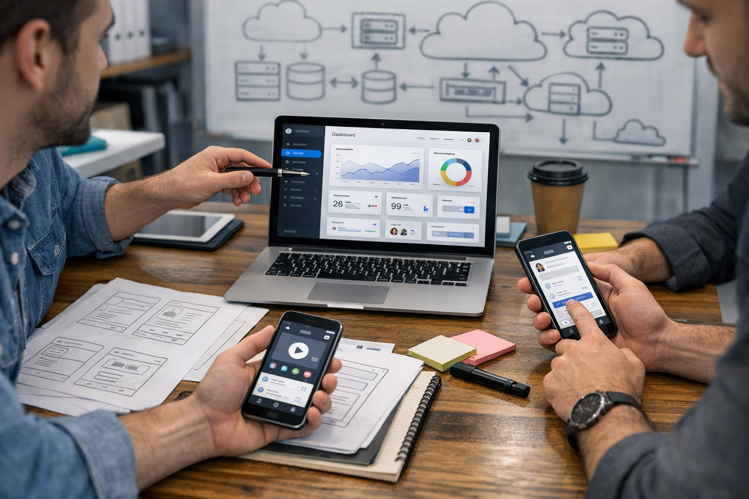 Mobil uygulama ve web arayüzü üzerinde birlikte çalışan ürün tasarımcıları ve ge...