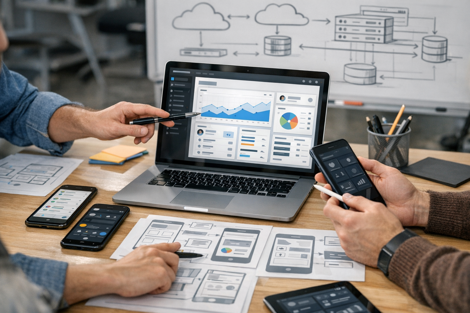 Zbliżenie na profesjonalną współpracę projektantów produktów i programistów nad ...