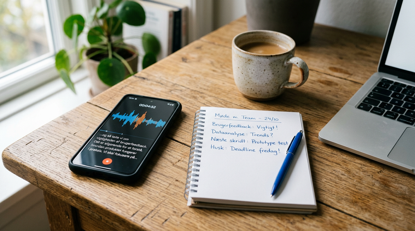 Nærbillede, realistisk billede af en smartphone på et skrivebord, der viser en l...