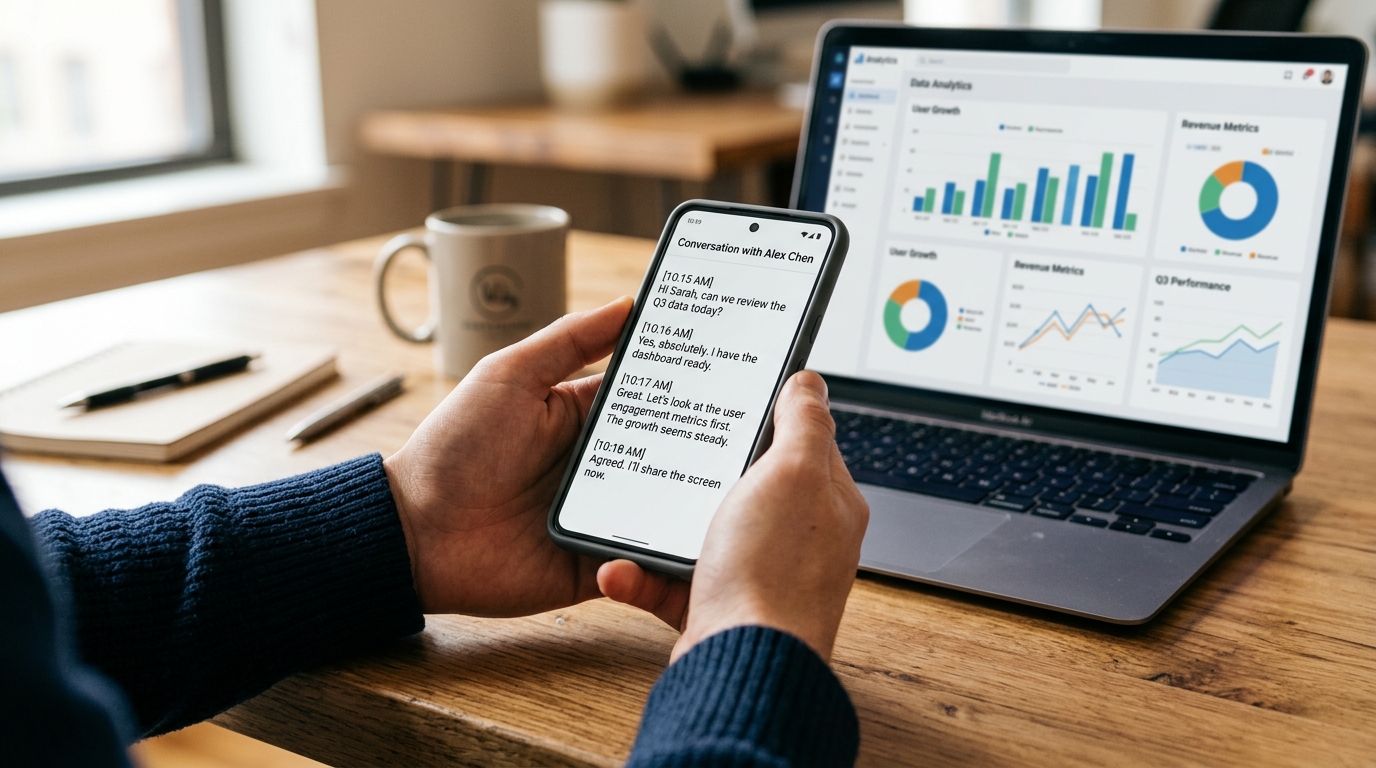 一个人在木桌上手持现代智能手机的特写