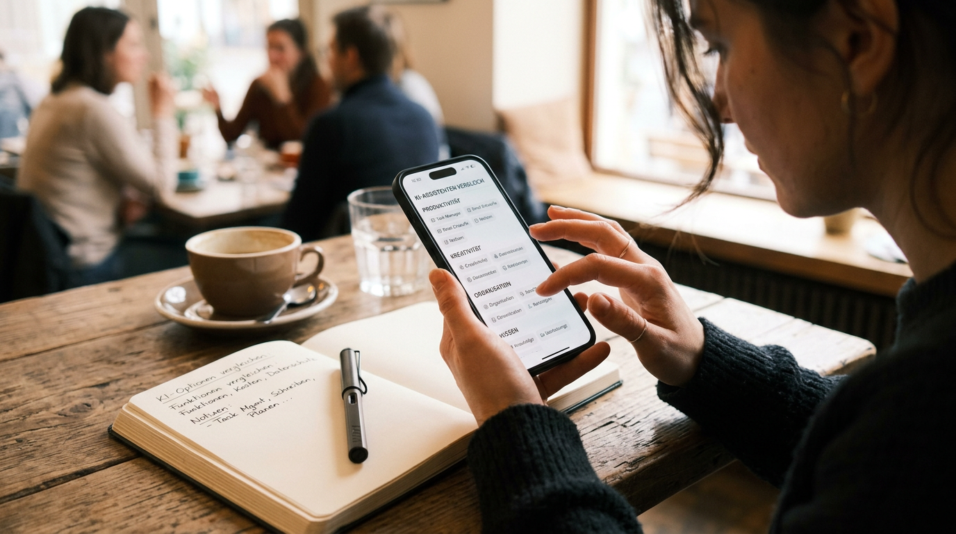 Realistische Nahaufnahme einer Person, die an einem Cafétisch kategorisierte Ass...