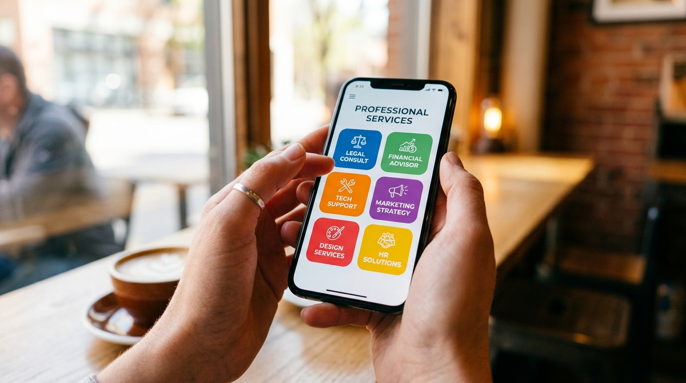 Primo piano delle mani di una persona che tiene uno smartphone moderno in una caffetteria accogliente e soleggiata