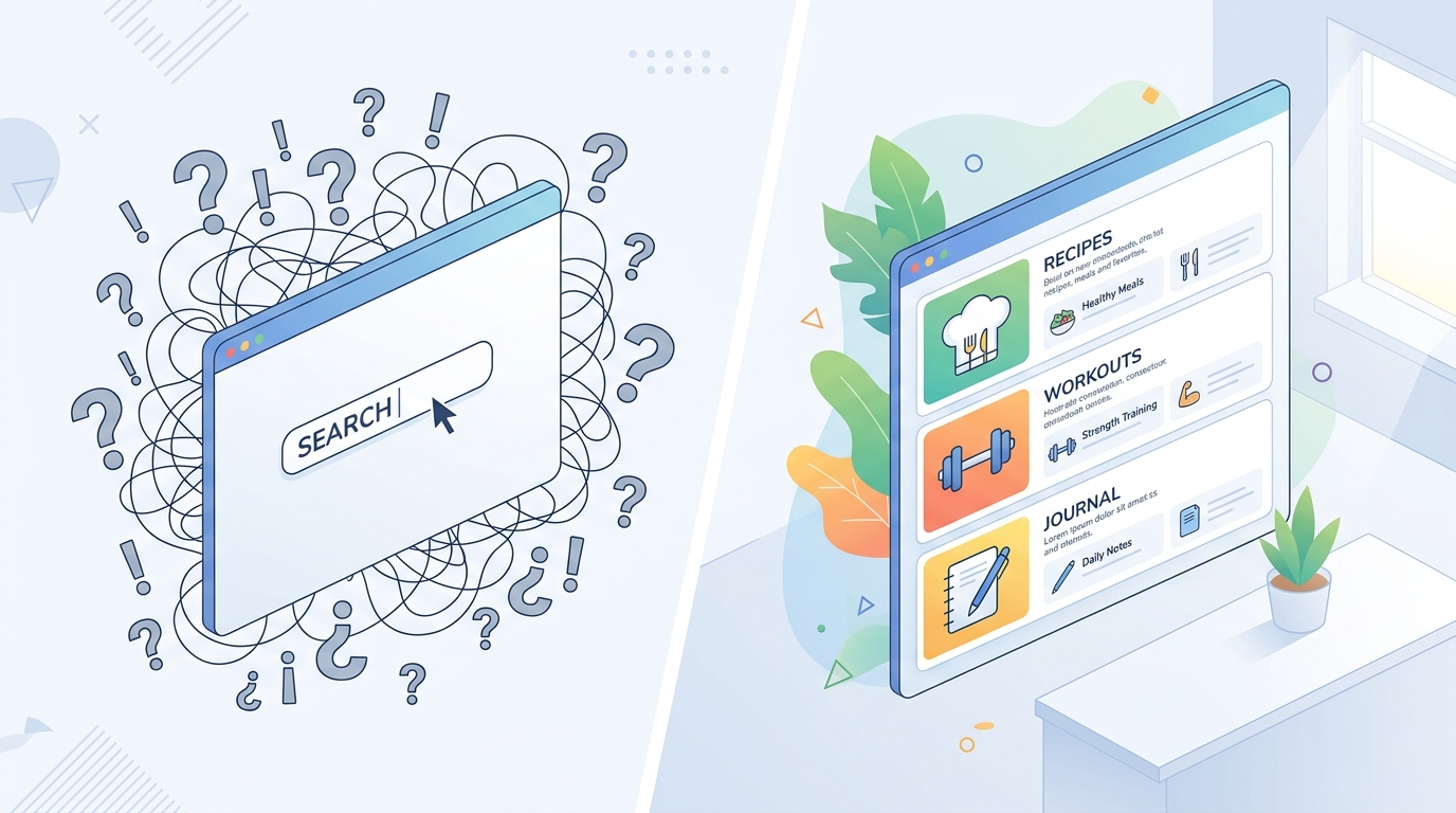 איור קונספטואלי השוואתי המציג את ההבדל בין תיבת טקסט ריקה לממשק מאורגן