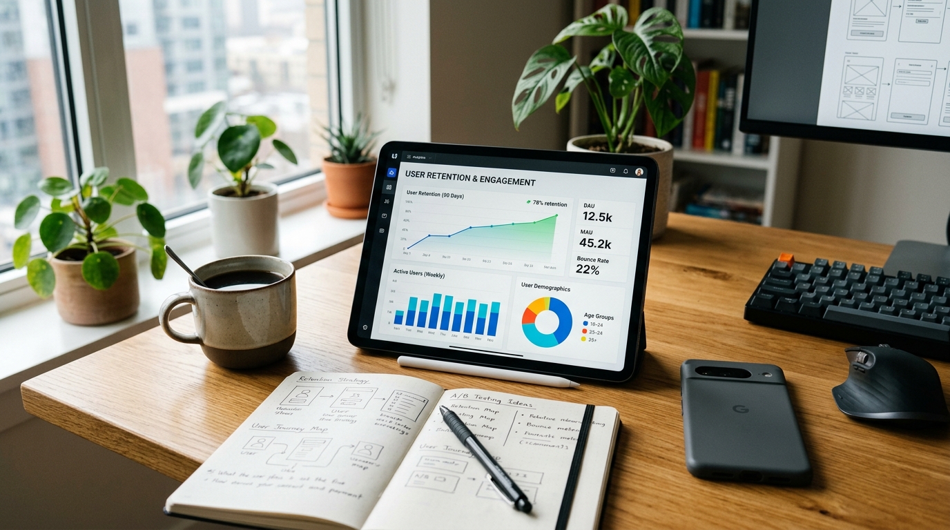 סביבת עבודה של מעצב חוויית משתמש המנתח נתוני שימור באפליקציה