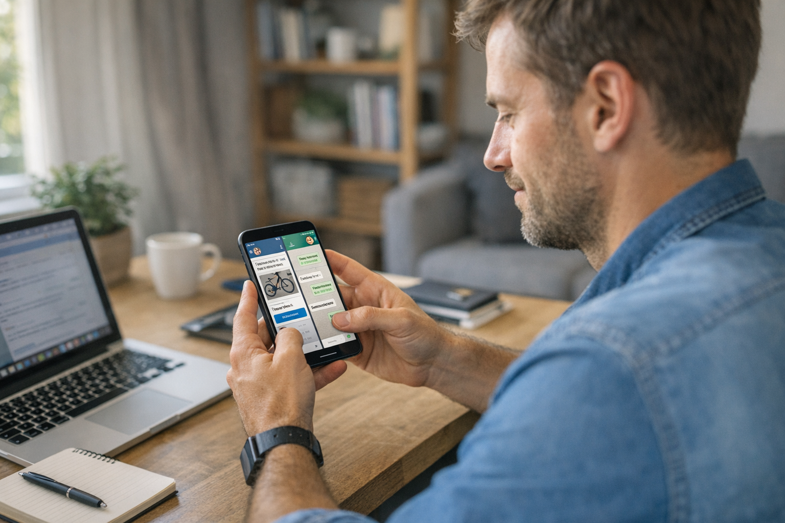 Ev-ofis ortamında, tek bir akıllı telefon üzerinden ikinci el ilan mesajları ile...
