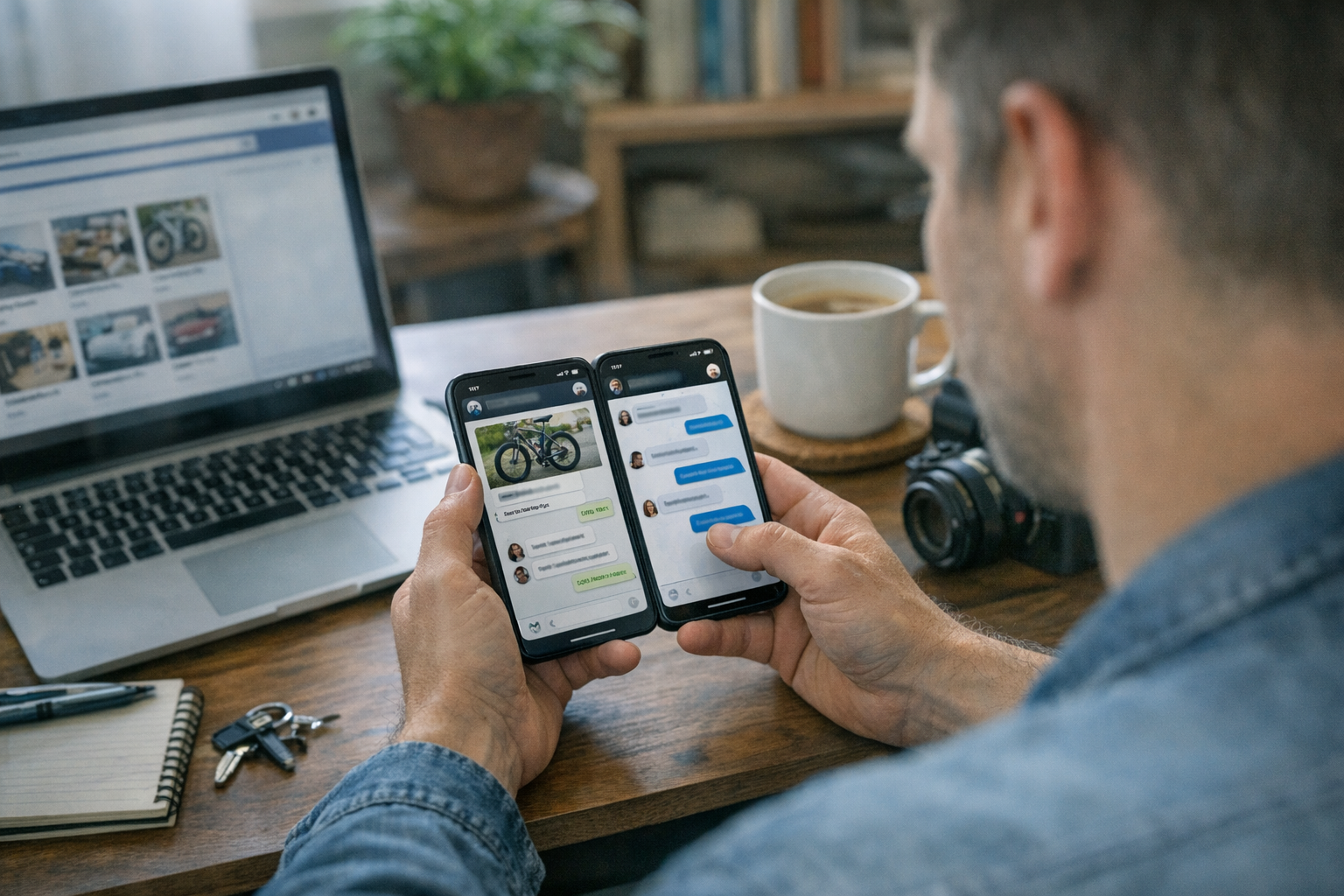 Eine realistische Szene, in der eine Person ein Smartphone nutzt, um private und...