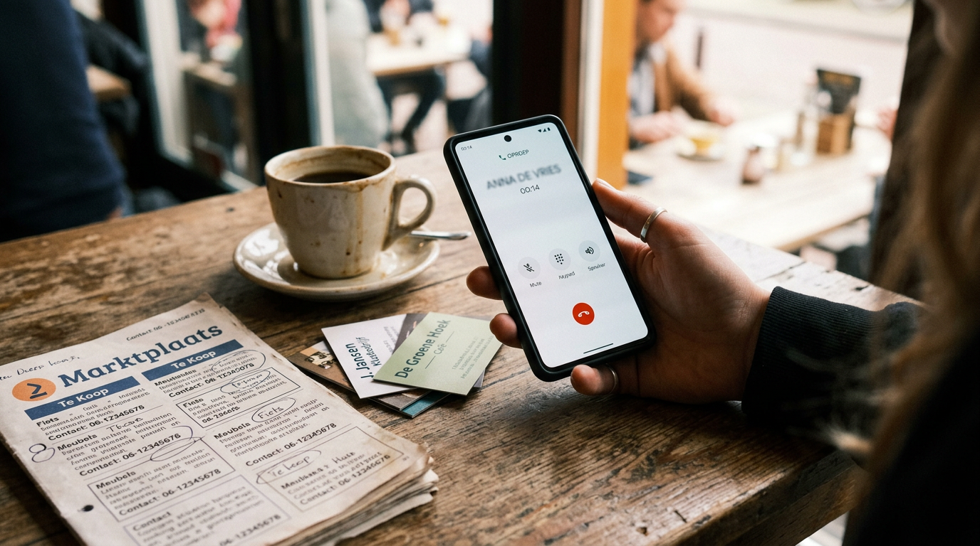 Realistische close-up van een hand die een smartphone vasthoudt met een zichtbaa...