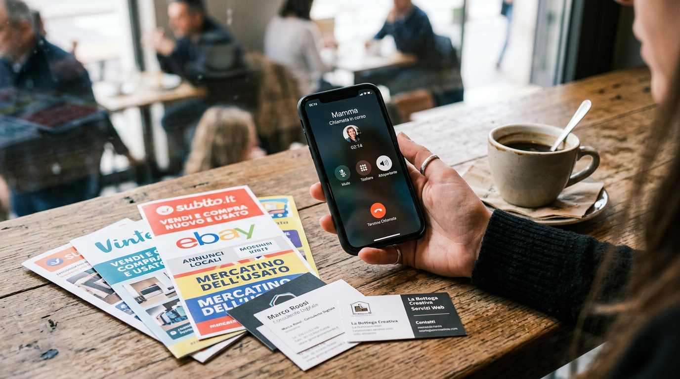 Primo piano realistico di una mano che tiene uno smartphone con un'interfaccia d...
