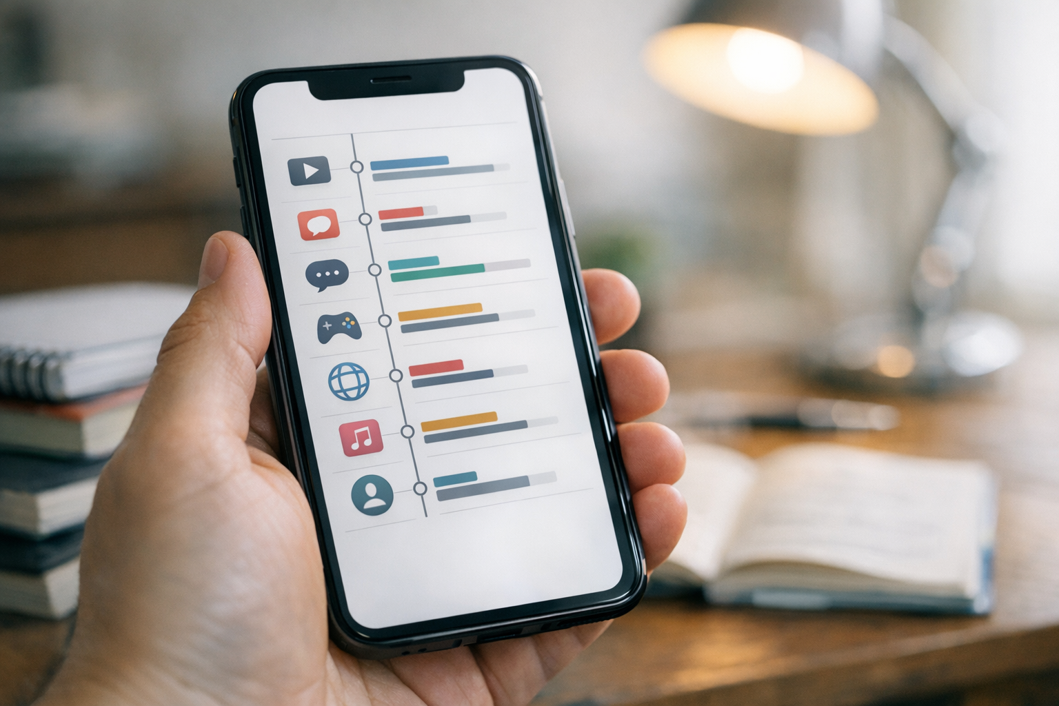 En realistisk närbild av en smartphone i en förälders hand som visar ett rent gr...