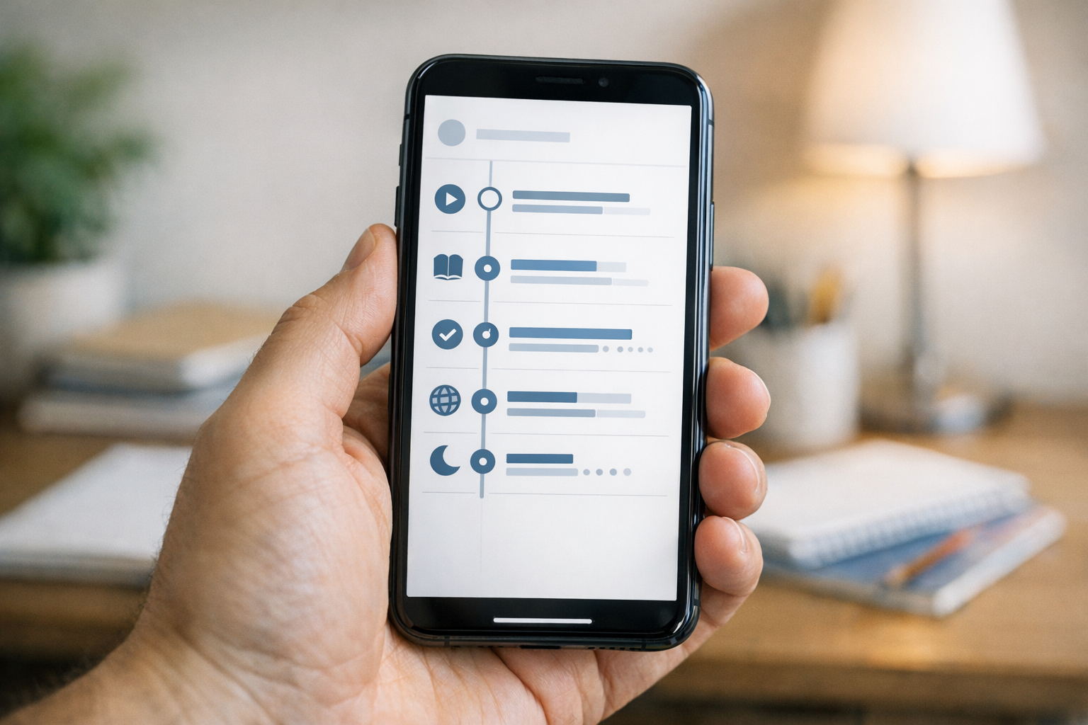 Valósághű közeli kép egy szülő kezében tartott okostelefonról, amelyen egy letis...