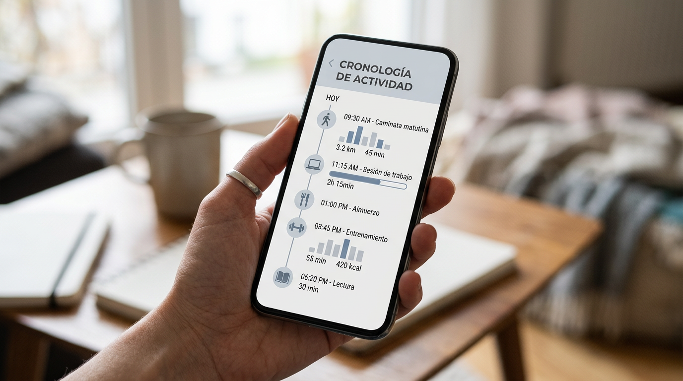 Un primer plano realista de una mano sosteniendo un smartphone que muestra una i...