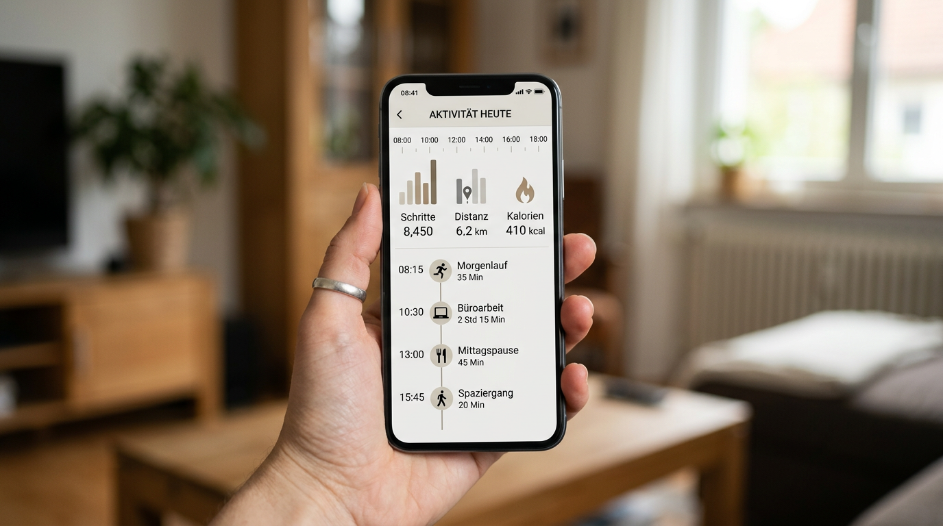 Eine realistische Nahaufnahme einer Hand, die ein Smartphone mit einer generisch...