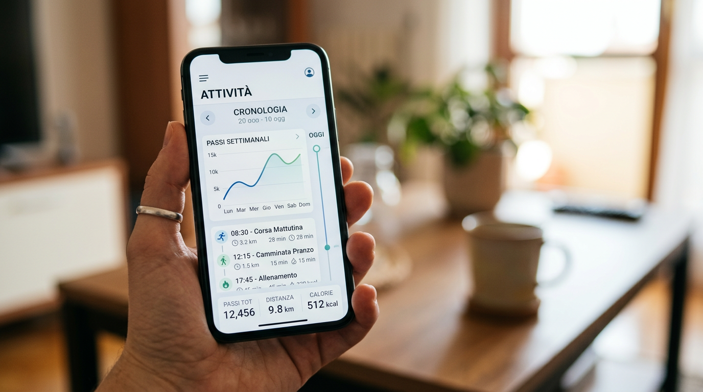 Primo piano realistico di una mano che tiene uno smartphone mostrando un’interfa...