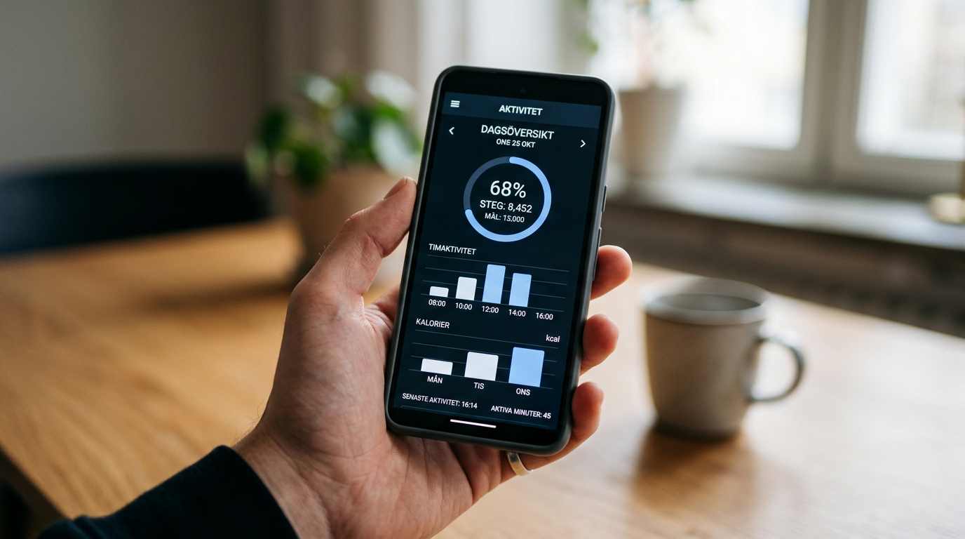 En realistisk närbild av en hand som håller en smartphone och visar ett generisk...
