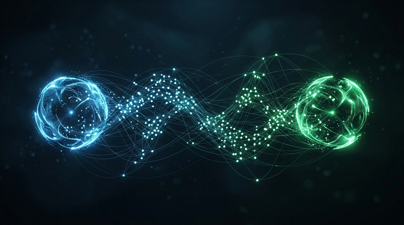A modern, abstract representation of data correlation. Glowing nodes and subtle ...