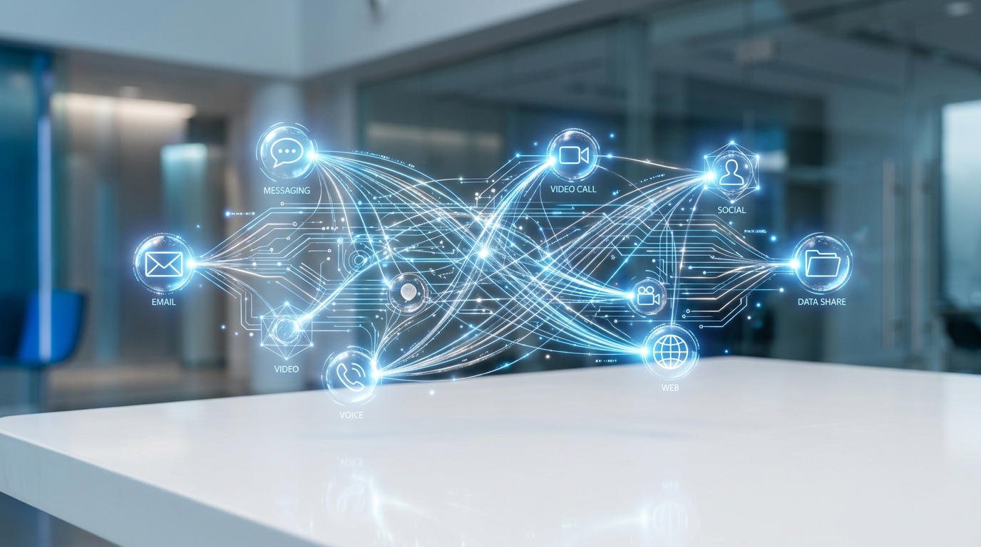 Et konceptuelt billede, der viser et abstrakt lysende datanetværk, der forbinder forskellige globale noder...