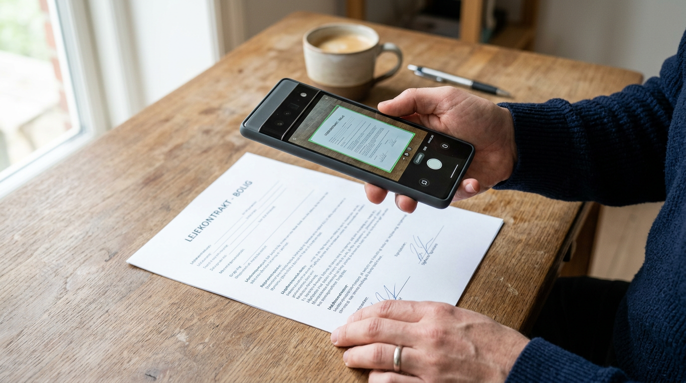 Realistisk nærbillede af en person, der bruger et smartphone-kamera til at scann...