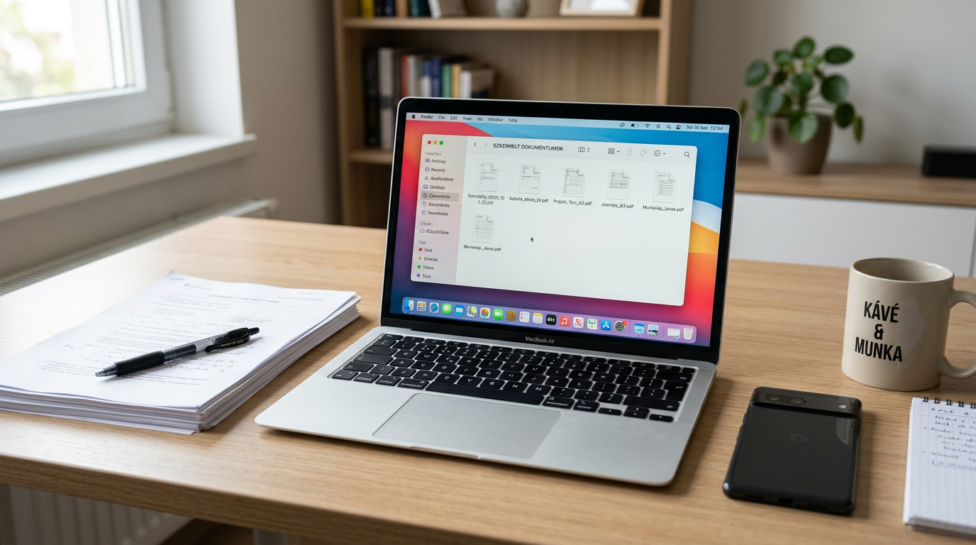 Rendezett munkaterület, ahol több beszkennelt dokumentum áttekinthető PDF-fájlok...