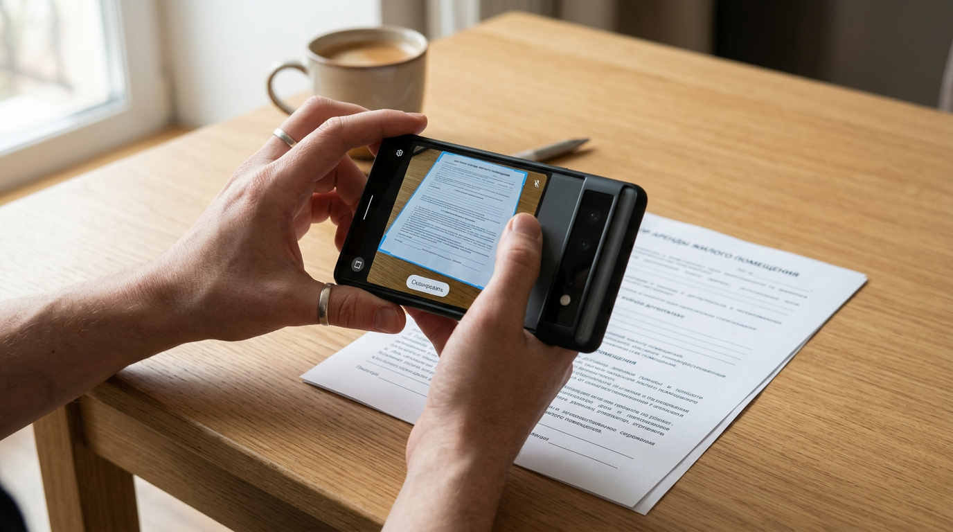 Реалистичный крупный план: человек использует камеру смартфона, чтобы отсканиров...