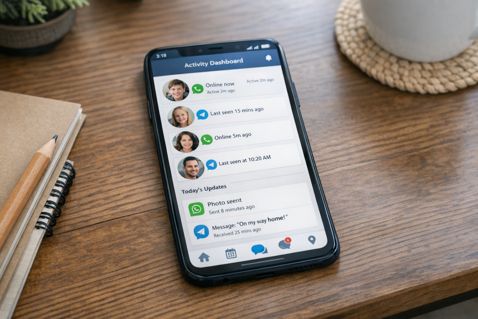 O que o Mona - App Rastreador Familiar ajuda você a ver no WhatsApp e no Telegram