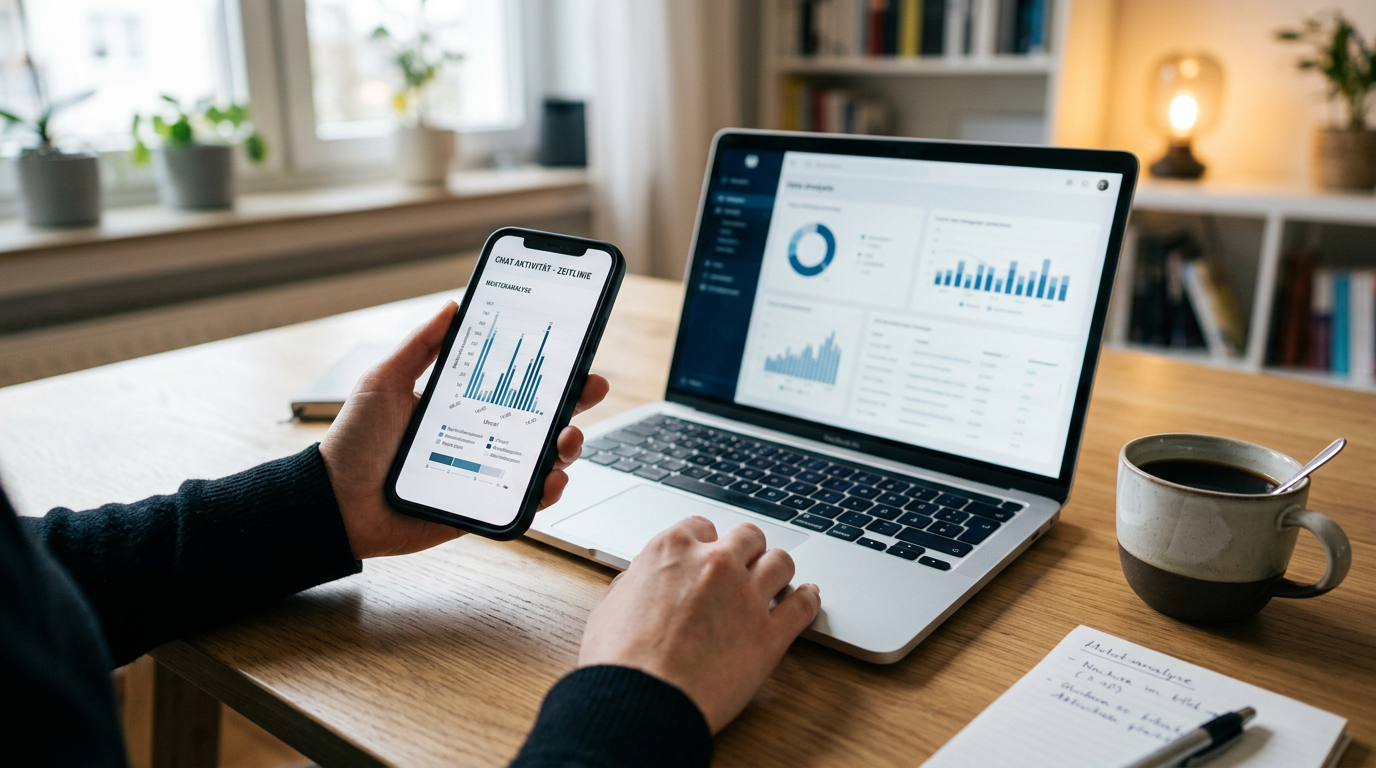 Realistische Nahaufnahme eines Schreibtischs mit einem Smartphone, das eine allg...