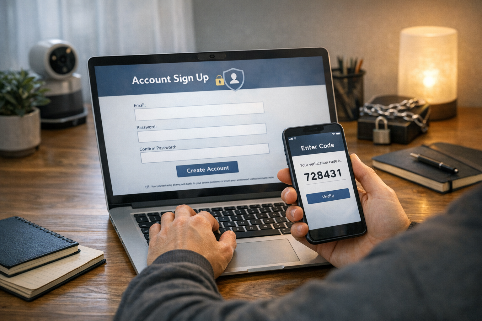 Ev-ofis ortamında bir kişinin dizüstü bilgisayarda çevrimiçi bir hizmete kayıt o...