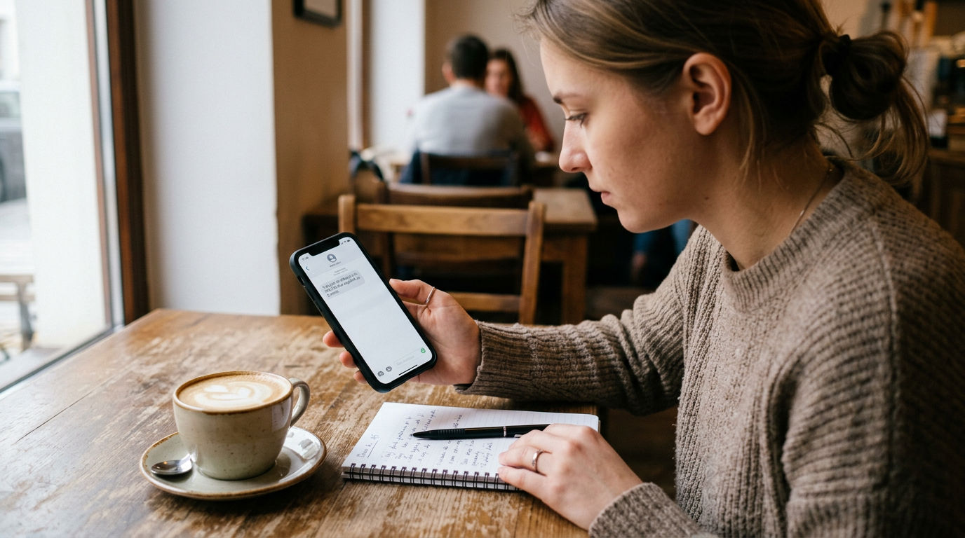 Realistyczna scena korzystania z aplikacji mobilnej: osoba sprawdza tymczasowy k...