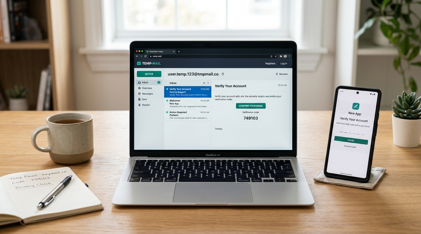 Mesa organizada com notebook mostrando o conceito de caixa de entrada de e-mail ...
