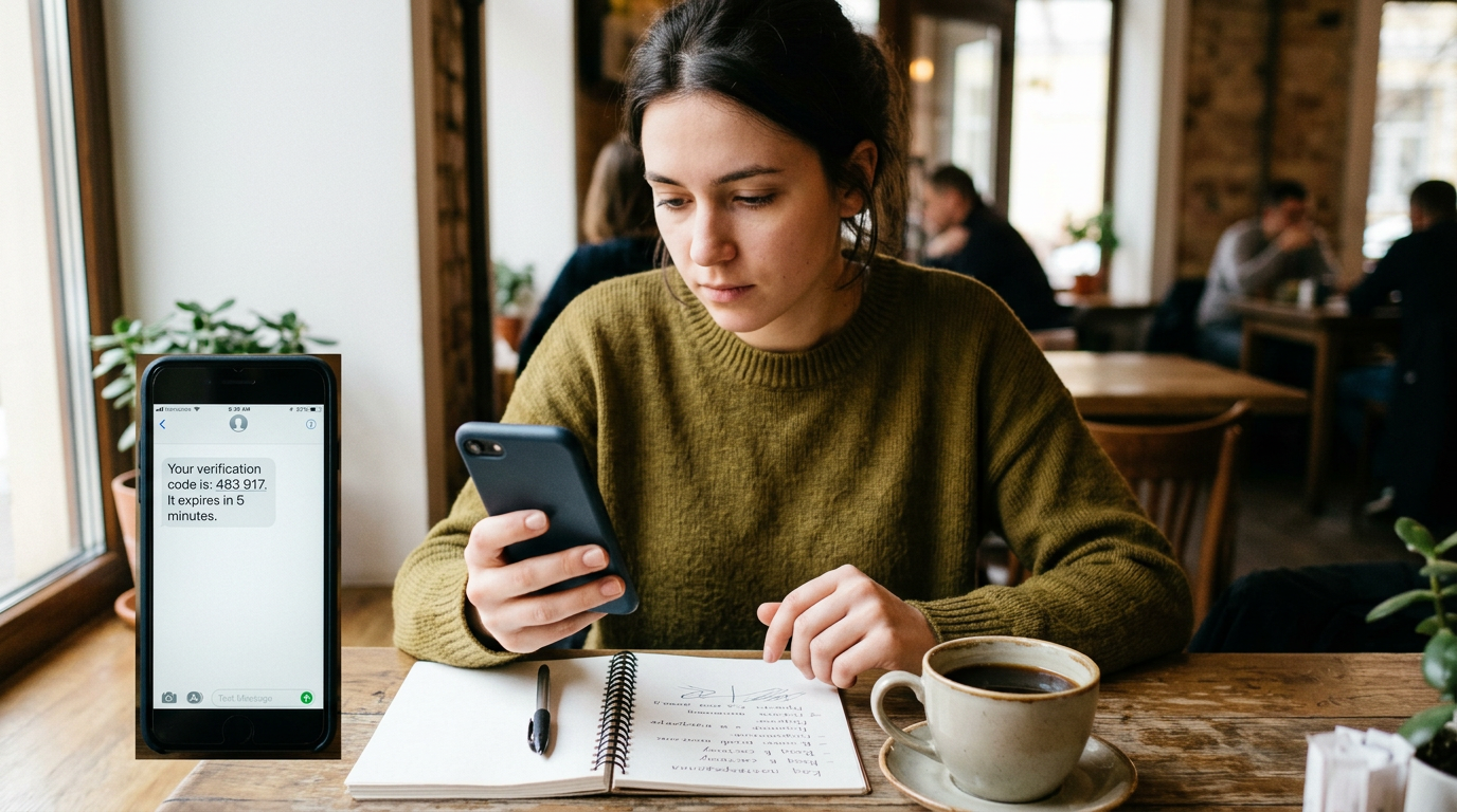 Реалистичная сцена использования мобильного приложения: человек проверяет времен...